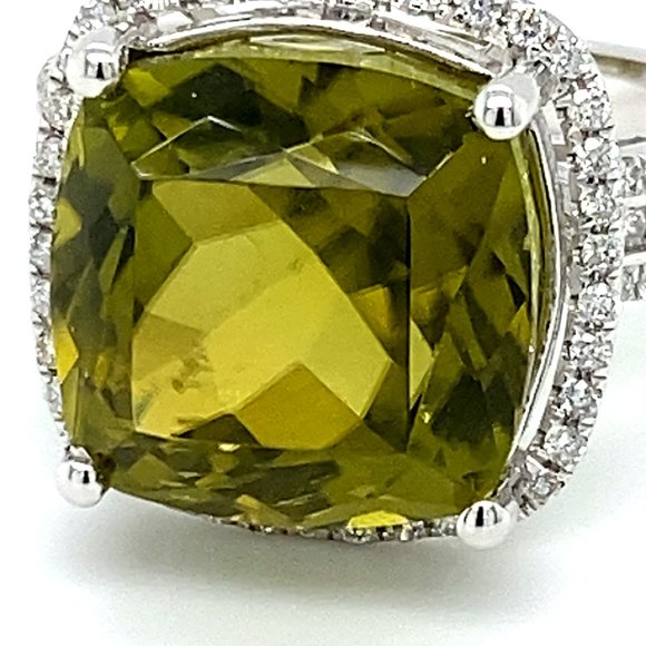 Certified Peridot 15.55ct Diamonds Platinum Ring - Picture 10 of 10